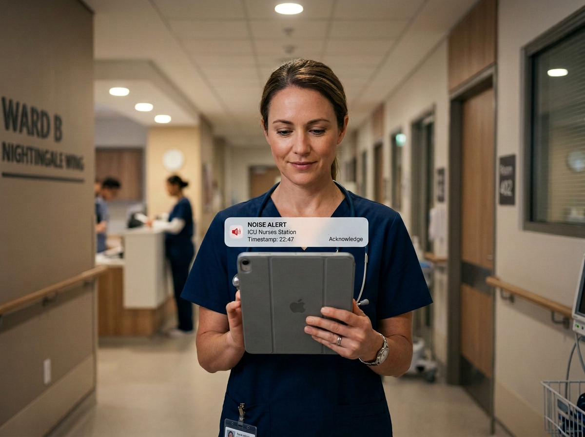 Capteur de bruit pour centres médicaux alertant le personnel soignant par service, bloc ou étage
